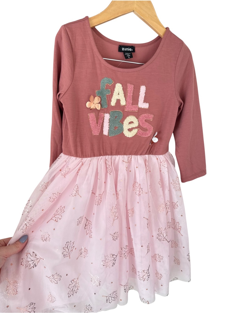 Zunie Dusty Rose & Light Pink 'Fall Vibes' Long Sleeve Tulle Dress size 6